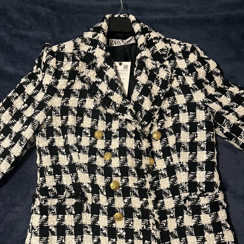Zara Checkered Tweed jacket with Gold Accents
